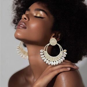 Johanna Ortiz Gold and Cream Statement Earrings